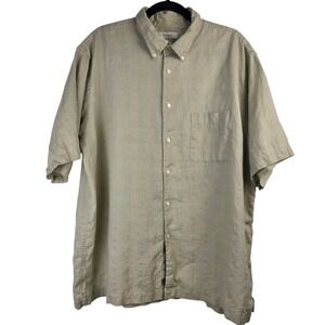 Turnbury Men's XL 100% Linen Short Sleeve Button-Down‎ Shirt Beige Casual Summer